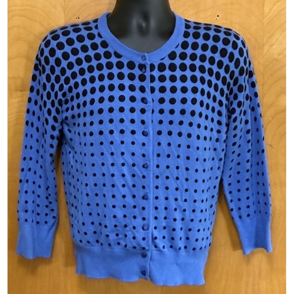 Cable & Gauge Womens Polka Dot Button Front Sweater Cardigan Blue Sz M